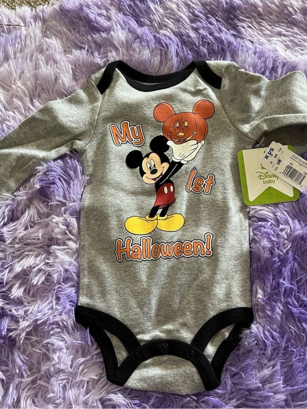 Disney Mickey Mouse My 1st Halloween Gray Long Sleeve Bodysuit Size 6 months NWT